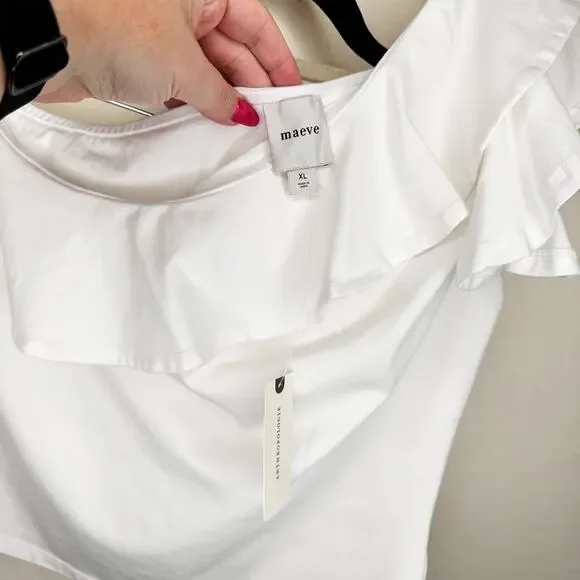 NWT Anthropologie Maeve One Shoulder Ruffled White Asymmetrical Top Blouse XL - Picture 5 of 11